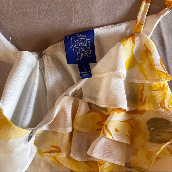 Disney Beauty and the Beast yellow floral rose maxi dress. Size L - Picture 4 of 11